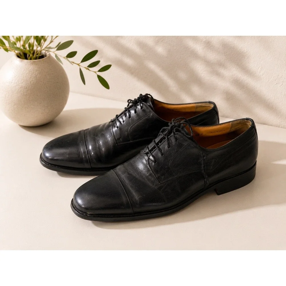 Magnanni Men 8272 Black Leather Cap Toe Derby Dress Shoes Made in Spain Size 12W